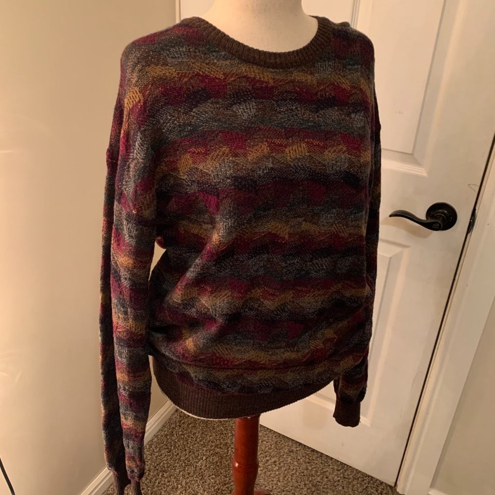 90'S Geometric Marino Wool Men's Sweater Earth Tones